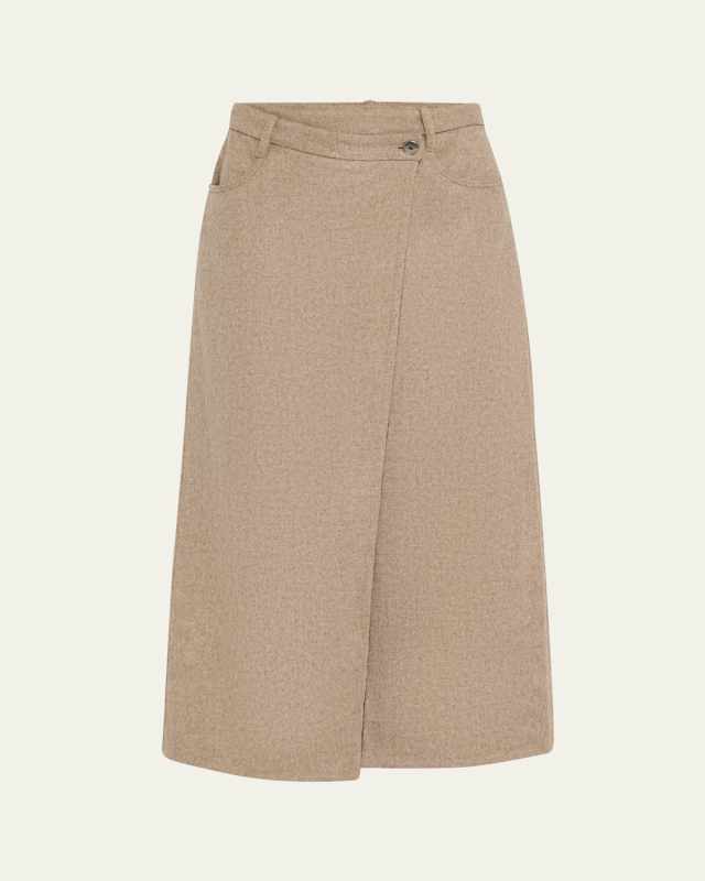 Wrap Fluid Double Face Wool Midi Skirt